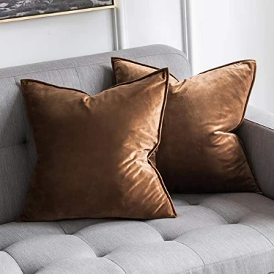 Image of MIULEE Pack of 2 Velvet Soft Decorative Square Throw Pillow Case Flanges Cushion Covers Pillowcases for Livingroom Sofa Bedroom with Invisible Zipper 45cm x 18x18 Inch Set Two Chocolat