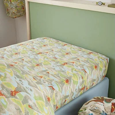 Image of Happy Linen Company Girls Boys Kids Dinosaur Discovery Taupe Natural Double Fitted Sheet