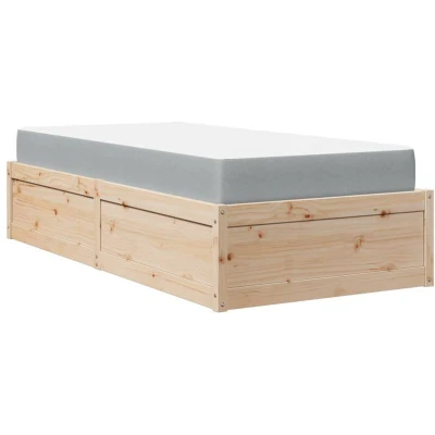 Image of vidaXL Bed with Mattress 90x190 cm Single Solid Wood Pine