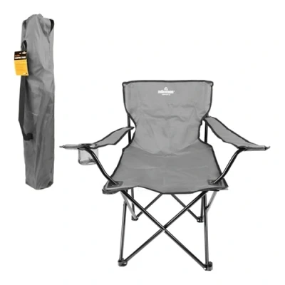 Image of Milestone Folding Leisure Chair With Cup Holder Grey