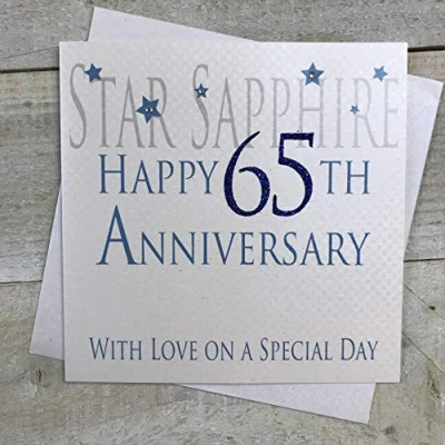 Image of white cotton cards Star Sapphire Happy 65th Love On A Special Day, Handmade Anniversary Card (Code AW65)