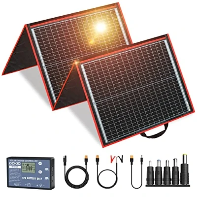 Image of DOKIO 160W 18V Solar Panel Kit Monocrystalline Portable Flexible Folding Include Charge Controller and PV Cable for 12V Battery Charging Camper Van