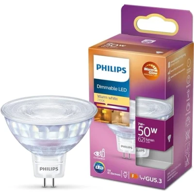Image of PHILIPS LED Classic Spot Warm Glow Dimmable Indoor Light [Warm White 2200 2700K] 7W 50W Equivalent. Spotlights for Home Lighting