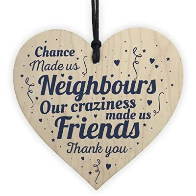 Image of RED OCEAN Chance Made Us Neighbours Friendship Gift Handmade Wooden Hanging Heart Plaque Thank You Friend