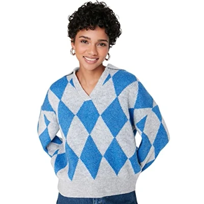 Image of Trendyol Women Oversize Basic Polo Neck Knitwear Sweater Grau