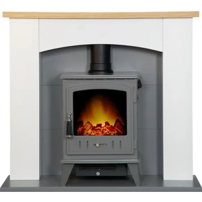 Image of Adam Huxley in Pure White &amp; Grey with Aviemore Electric Stove Enamel, 39 Inch
