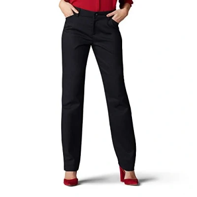 Image of Lee Women&#039;s Wrinkle Free Relaxed Fit Straight Leg Pant, Black, 12 Long