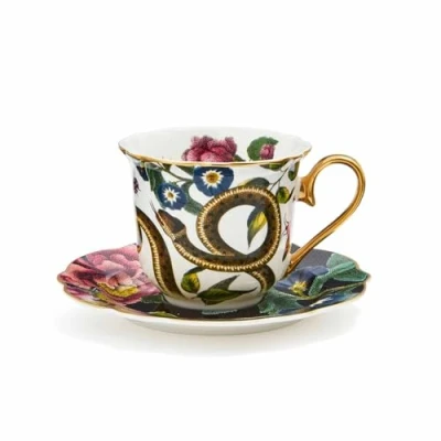 Image of Spode Creatures of Curiosity Tea Cup and Saucer Fluted Black Snake (CRCSB8818 XG)