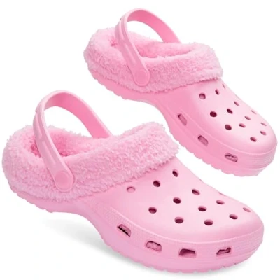 Image of CityComfort Clogs Women Teens Winter Classic Fleece Lined House Shoes Warm Garden Slip On with Strap (Pink, 6 UK)