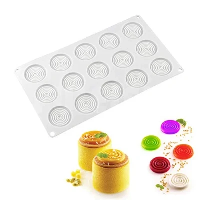 Image of DUEBSN Silicone Spiral Shaped Baking Mold, 15 Cavities, Food Grade, Oven and Dishwasher Safe, for Cake, Bread, Mousse, Jelly, Chocolate, Ice Cubes etc.