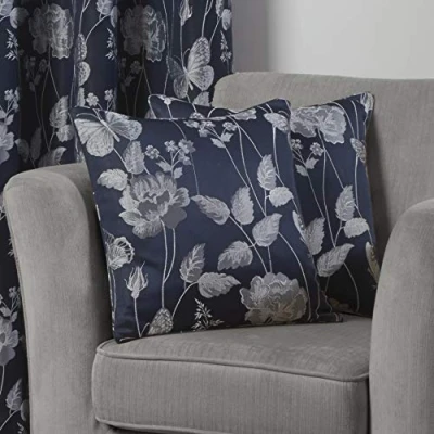 Image of Emma Barclay Butterfly Meadow Jacquard Cushion Cover in Navy 17x17 (43x43cm)