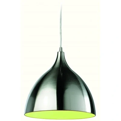 Image of Caf 1 Light Dome Ceiling Pendant Brushed Steel, Green Inside, E27
