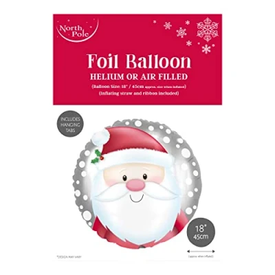 Image of Eurowrap 18&quot; Christmas Foil Balloon Xmas Party Decoration Suitable for Hellium Santa Head Includes String and Sticky Tabs