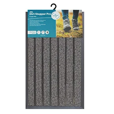 Image of JVL Dirt Stopper Pro Rectangular Scraper Entrance Door Mat, Grey, 45 x 75 cm