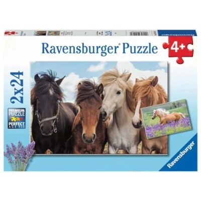 Image of Ravensburger 05148 Pferdeliebe Horse Love 2 x 24 Pieces Puzzle for Children from 4 Years, Geel
