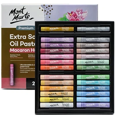 Image of MONT MARTE Extra Soft Oil Pastels Macaron Hues Premium 26pc, Assorted Pastel &amp; Metallic Colors, Vibrant, Buttery, Versatile Art for Blending, layering Shading, Coloring, Sketching