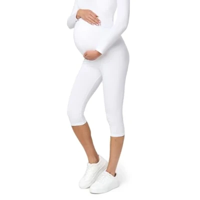Image of Be Mammy Womans 3/4 Maternity Leggings Tights BE20 229(White, XL)