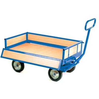 Image of Heavy Duty Turntable Truck; 4 Sided Unit w Braking Handle; Blue/Veneer