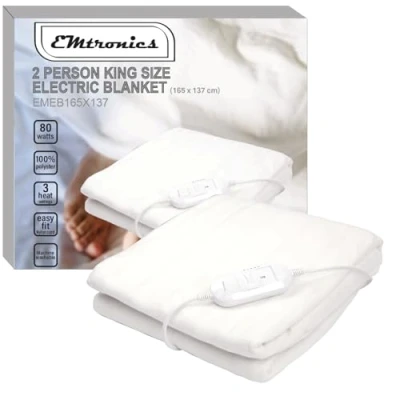 Image of EMtronics Heated Electric Under Blanket Bed Warmer with 3 Heat Settings, Overheat Protection, Machine Washable King Size 165cm x 137cm