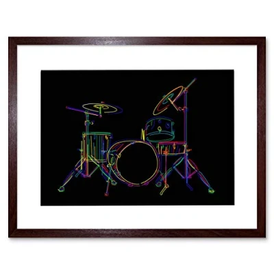 Image of Wee Blue Coo Painting Colourful Drum Kit Music Instrument Picture Framed Wall Art Print