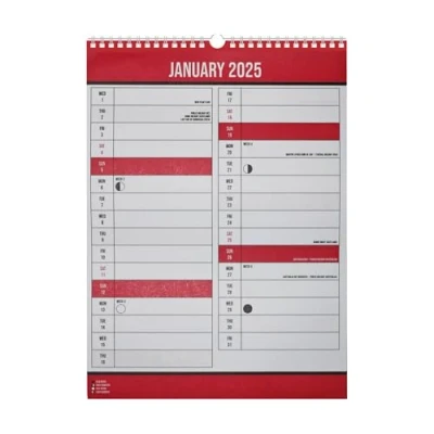 Image of 2025 Engagement Calendar A4 Large Print 2 Column Hanging Spiral Bound 4843