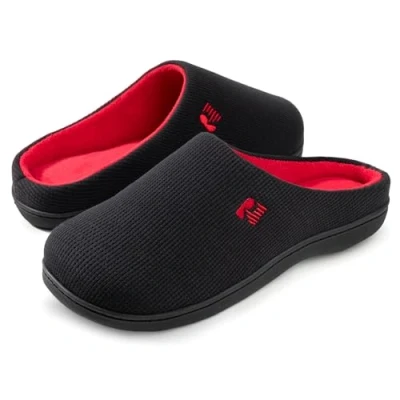 Image of RockDove Men&#039;s Original Two Tone Memory Foam Slipper, Size 12/13 UK Men, Black and Red