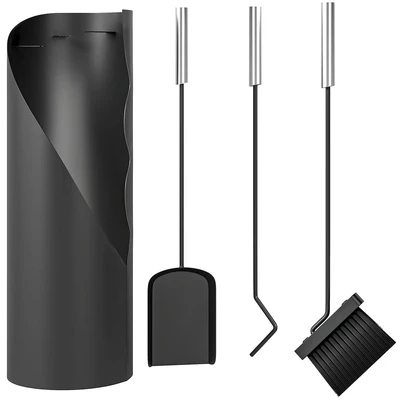 Image of Outsunny 4 PCS Fireplace Companion Set, Metal Fireside Silver