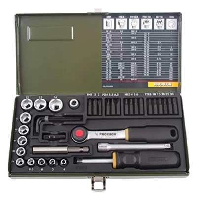 Image of Proxxon 23070 Socket Set, 0 V, Multi Colour, 1/4 Inch, Set of 39 Piece