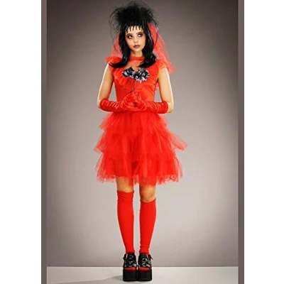 Image of Magic Box Womens Beetlejuice Style Lydia Red Bride Costume XL (UK 14 16)