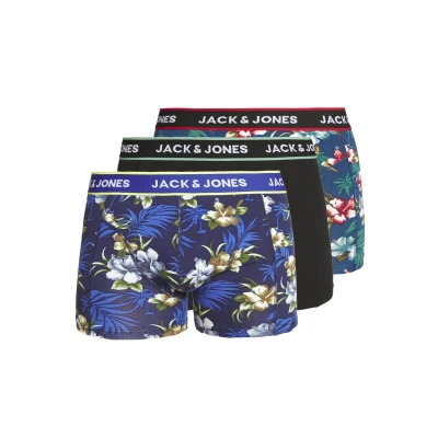Image of Jack &amp; Jones Jacflower Trunks 3 PACK Pants, Men&#039;s, Size: XXL, Black/bardaboes cherry/maritime blue