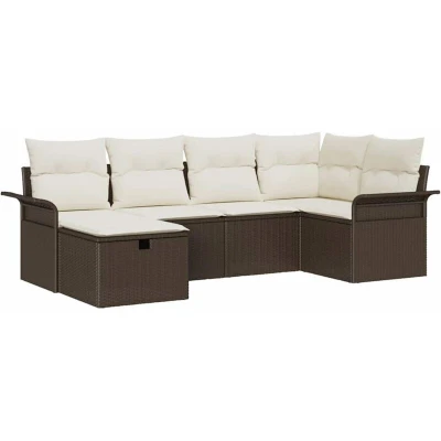 Image of vidaXL 6 Piece Garden Sofa Set with Cushions Brown Poly Rattan
