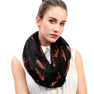 Image of Lina &amp; Lily Fox Print Lightweight Snood Scarf (Black)