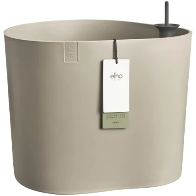 Image of elho Eden Aquacare Low 40 Plant Pot for Indoor &amp; Outdoor 100% Recycled Plastic Ø 39.6 x H 36.1 cm Grey/Soft Taupe