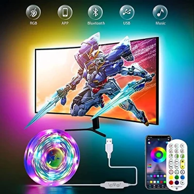 Image of Daymeet TV Led Lights, 5M Lights for with Remote RGB 55 85inch TV/Monitor, USB Powered Behind TV, 5050 Backlight Sync Music, Bluetooth APP Control