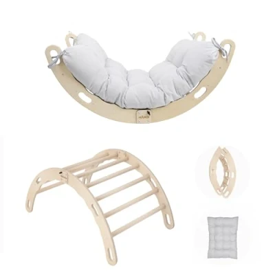 Image of MAMOI® Toddler climbing frame indoor with cushion, Cushion for toddlers, Baby kids dome, Wooden triangle children