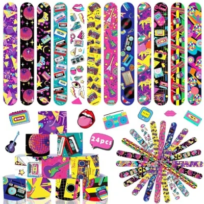Image of Acuiwer Slap Bracelet Wrist Bands Bulk for Kids Party Bag Fillers Supplies Flavors Gift Girls Boys Birthday Christmas (Retro 24 pcs)