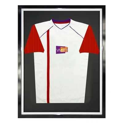 Image of Vivarti DIY Tapered Sleeve Adult Standard Sports Shirt Display Frame for Football/ Rugby Shirt, Band T Shadow Box 60 x 80cm Black Frame, White Inner Backing Card