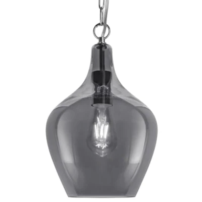 Image of 1 Light Pendant Chrome Chain Smoked Glass Ceiling Lamp Shade Grey, Blown H3129