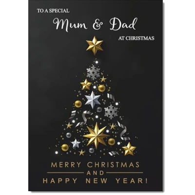 Image of doodlecards Mum and Dad Christmas Card Black Abstract Tree Large A4 Size for &amp; with Plain Envelope