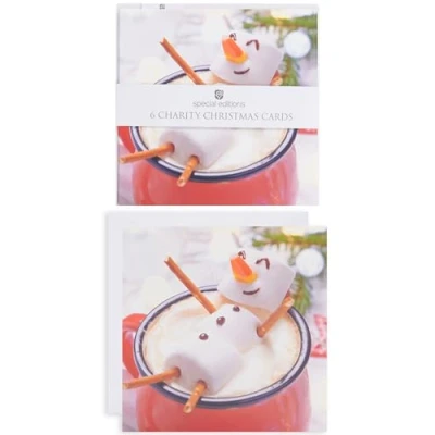 Image of Pack Of 6 Marshmallow Snowman Charity Christmas Cards Multiple Charities