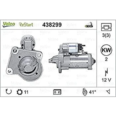 Image of 1687623, 1715211, 1778016, 2033247, 9M5T11000AA Starter motor VALEO NEW STOP&amp;START ORIGINAL PART 438299 12V 2kW 11 NO L 41 FORD: FOCUS 2, 3