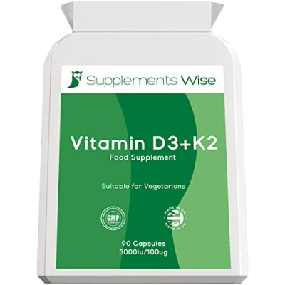 Image of Vitamin D with K2 High Strength 90 D3 Capsules Contains 3000 iu and MK7 100mcg K for Immune Support, Blood Calcium, Bones, Teeth Muscles