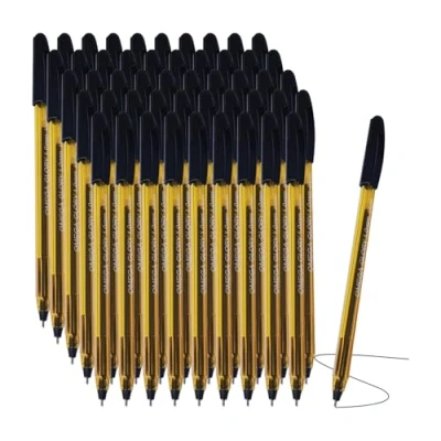 Image of OMEGA Glory Ballpoint Pens, BLACK, Medium Point (1.0 mm), Pack of 50, Multipack, Smooth Ball Perfect for School Office Home Everyday Use