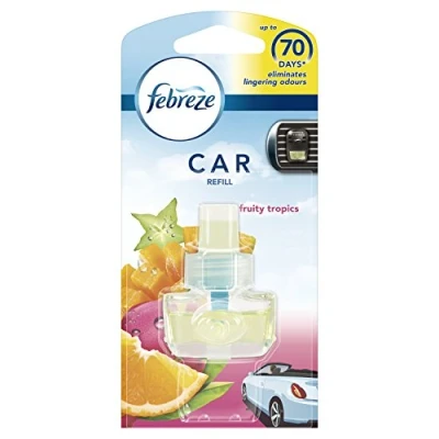 Image of Febreze 3 x Car Air Freshener Refill 7ml Fresh Escapes Fruity Tropics