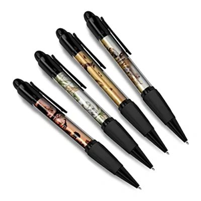 Image of DV DESIGN Set of 4 Safari Black Ballpoint Pens Animals Giraffe Elephant Wild Africa Friends Boys Girls Men Women Theme Pen #79342