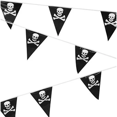 Image of 6m Plastic Pirate Bunting Party Decorations Banner Garland Themed Parties Durable Skull Crossbones Design 1ft x Halloween Birthday Captivating Atmosphere