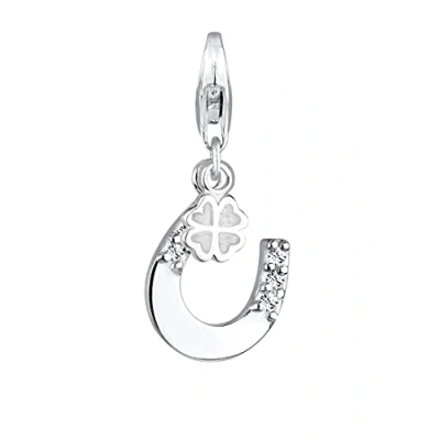 Image of Elli Charms Ladies Pendant Horseshoe Cloverleaf with Crystals in 925 Sterling Silver