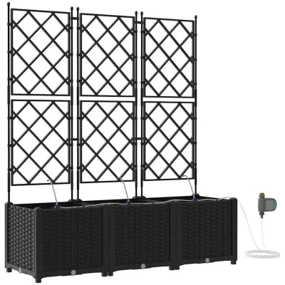 Image of vidaXL Garden Planters with Water Irrigation System 3 pcs Black