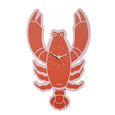Image of Fisura Original wall clock lobster. Silent 38 centimetres x 20 centimetres. Red kitchen clock. Wooden and ABS pendulum 2 AA batteries.