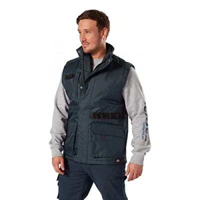 Image of Dickies Outerwear for Men, Waterproof Utility Bodywarmer, Action Flex Technology, Navy Blue, S